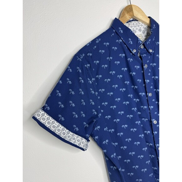 Alexander Julian Men’s Large Button Down Short Sleeve Shirt Blue Hawaiian Design - Picture 3 of 14